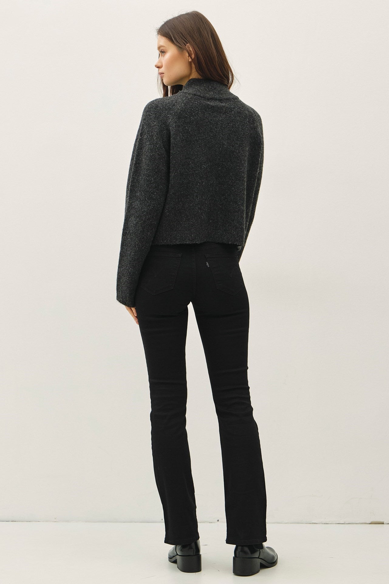 Wool Blended Zip Up Cropped Sweater Jacket