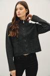 Wool Blended Zip Up Cropped Sweater Jacket