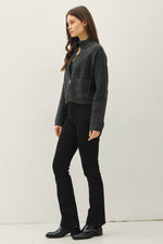 Wool Blended Zip Up Cropped Sweater Jacket