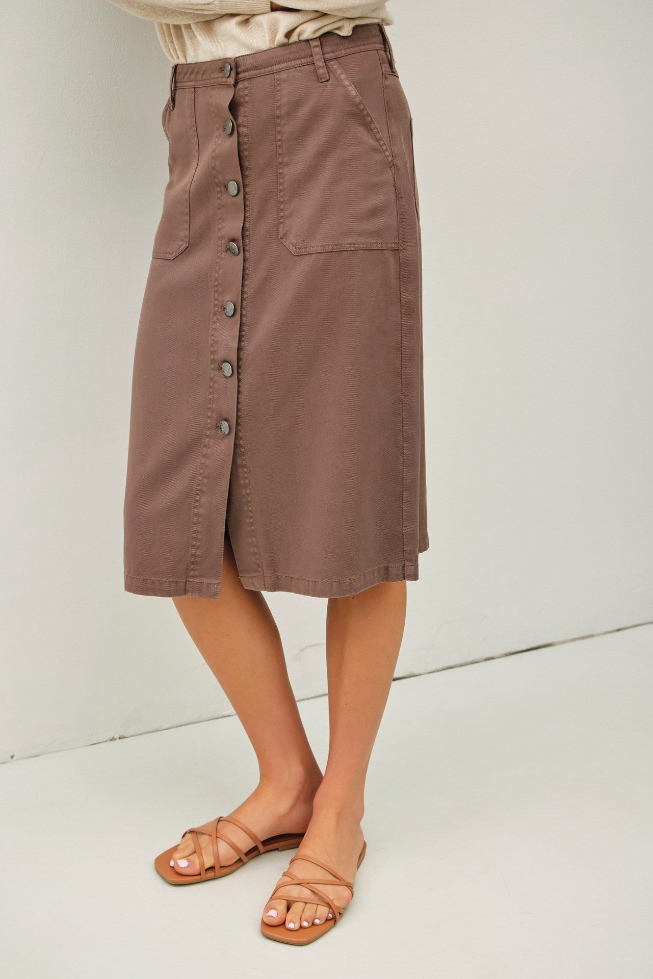 Be CoolTencel Blend Button Up Knee Length Skirt
