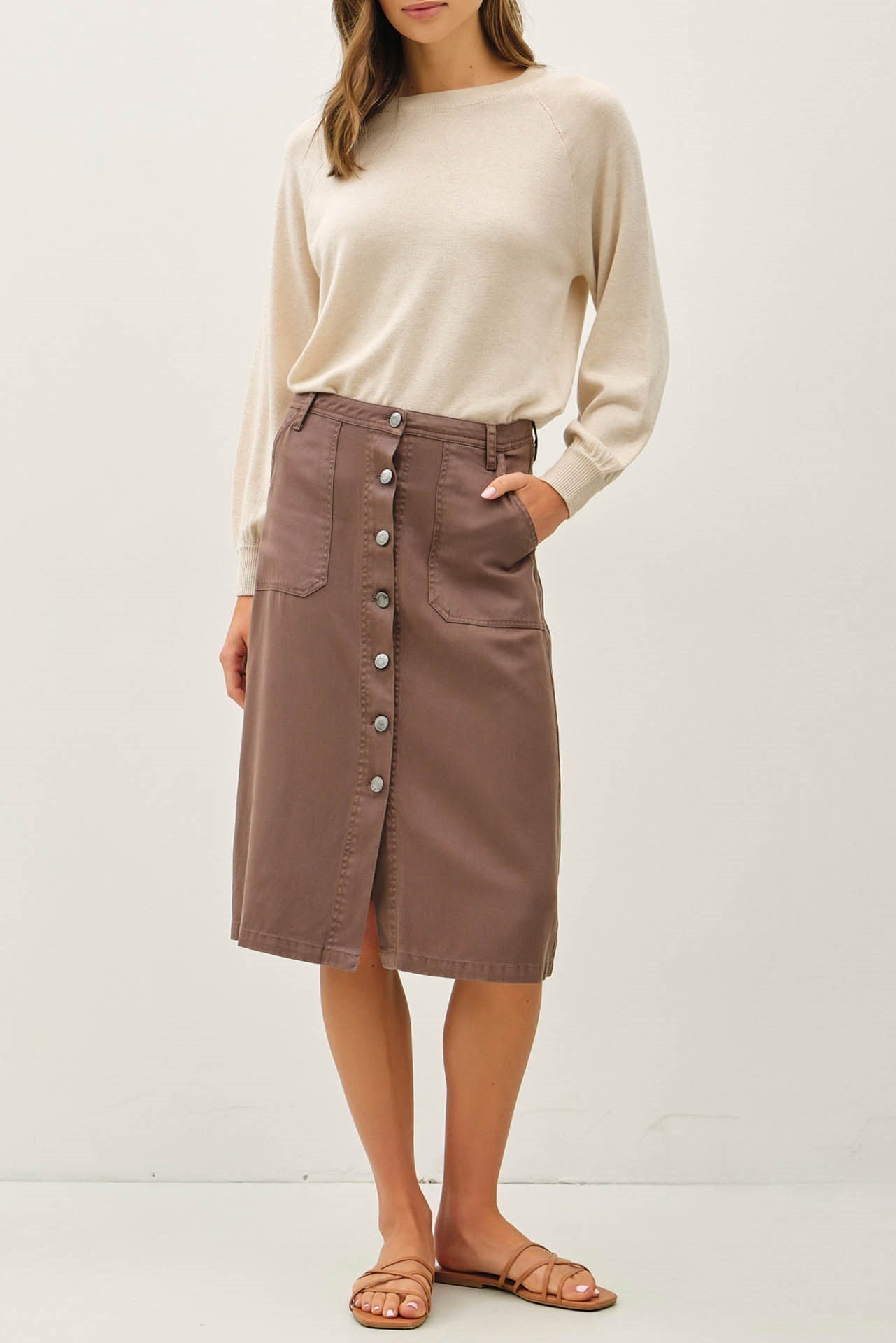 Be CoolTencel Blend Button Up Knee Length Skirt