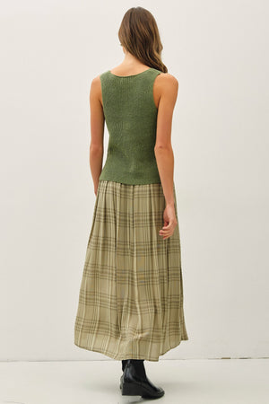 Be Cool Plaid Printed Pleats Midi Skirt