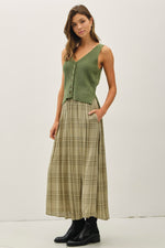 Be Cool Plaid Printed Pleats Midi Skirt