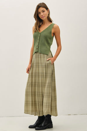 Be Cool Plaid Printed Pleats Midi Skirt