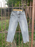 KanCan Mid Rise Cropped Straight Jeans in Grey with SPARKLES