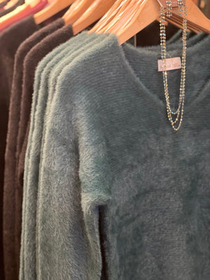 V-Neck Fuzzy Sweater