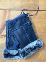 Shearling Lined Leather Fingerless Gloves With Rabbit Fur Trim