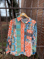 Turquoise Haven Lightweight Chiffon Patchwork Blouse