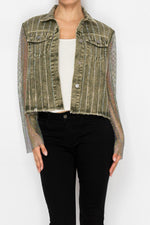 Origami Denim Jacket with Mesh Stone Sleeves
