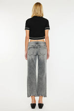 KanCan Mid Rise Cropped Straight Jeans in Grey with SPARKLES