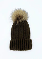 Knitted Beanie with Detachable Fur Pom-Pom