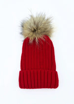 Knitted Beanie with Detachable Fur Pom-Pom