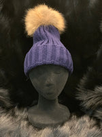 Knitted Beanie with Detachable Fur Pom-Pom