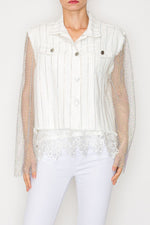 Origami Denim Jacket with Mesh Stone Sleeves