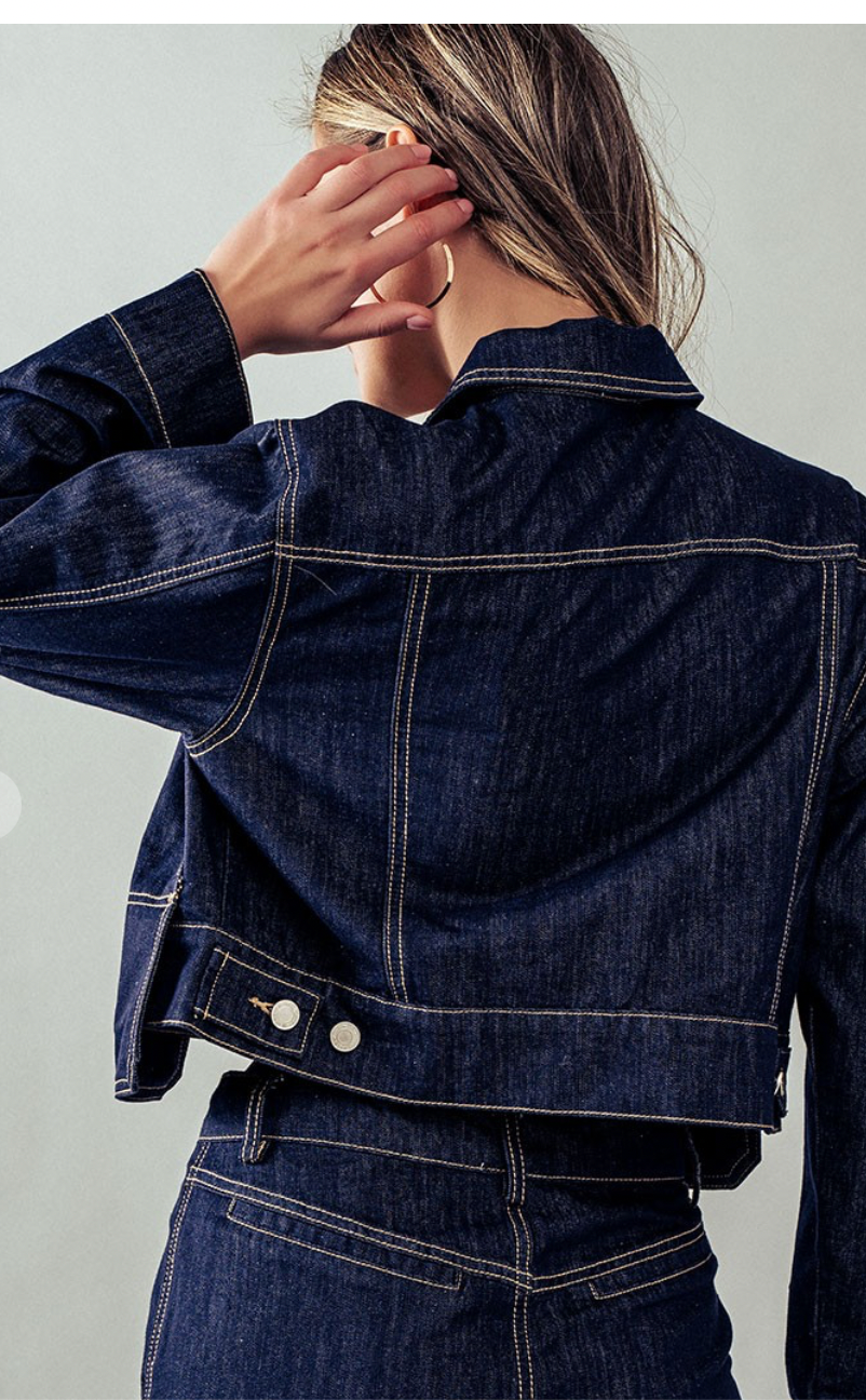 Urban Daizy Contrast Stitch Crop Denim Jacket