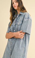 AnnieWear Denim Stretched Button Down Shirt Dress