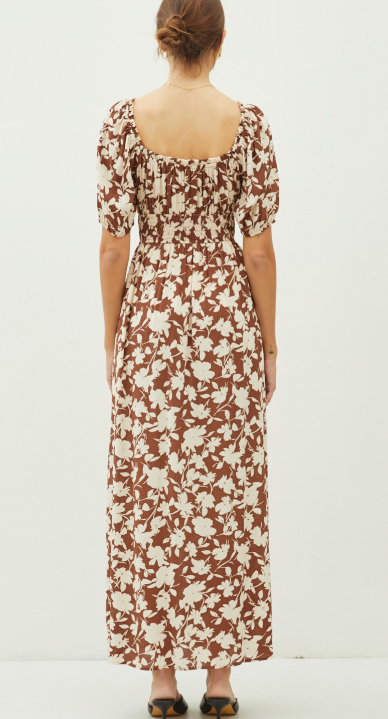 Be Cool Floral Print Milkmaid Shirred Maxi Dress