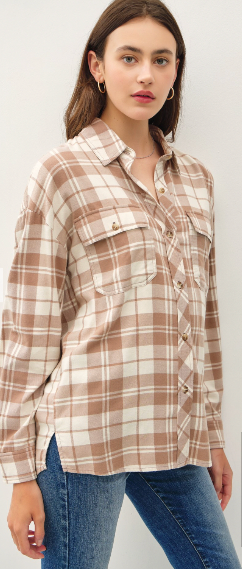 Be Cool Oversized Flannel Shacket with Front Pocket