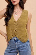 AnnieWear Crochet Trimmed Sweater Vest