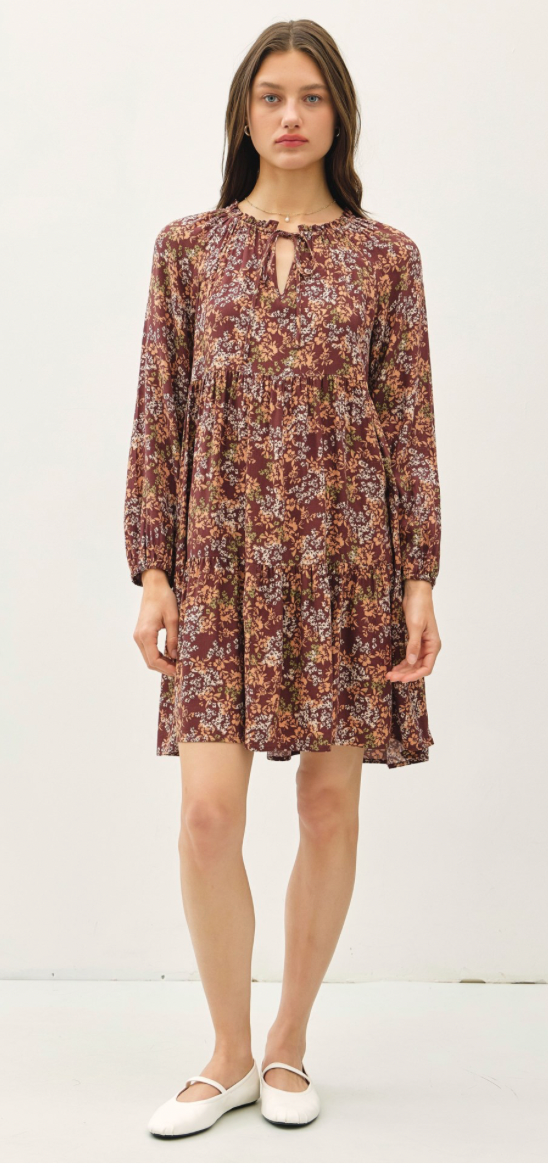 Be Cool Floral Tiered Long Sleeve Mini Dress