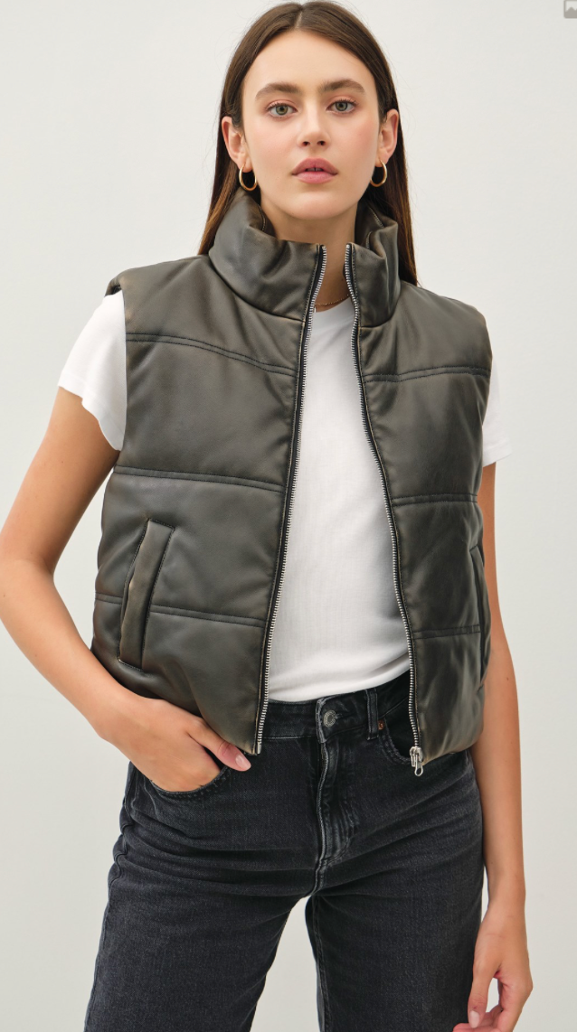 Be Cool Faux Leather Puffer Vest