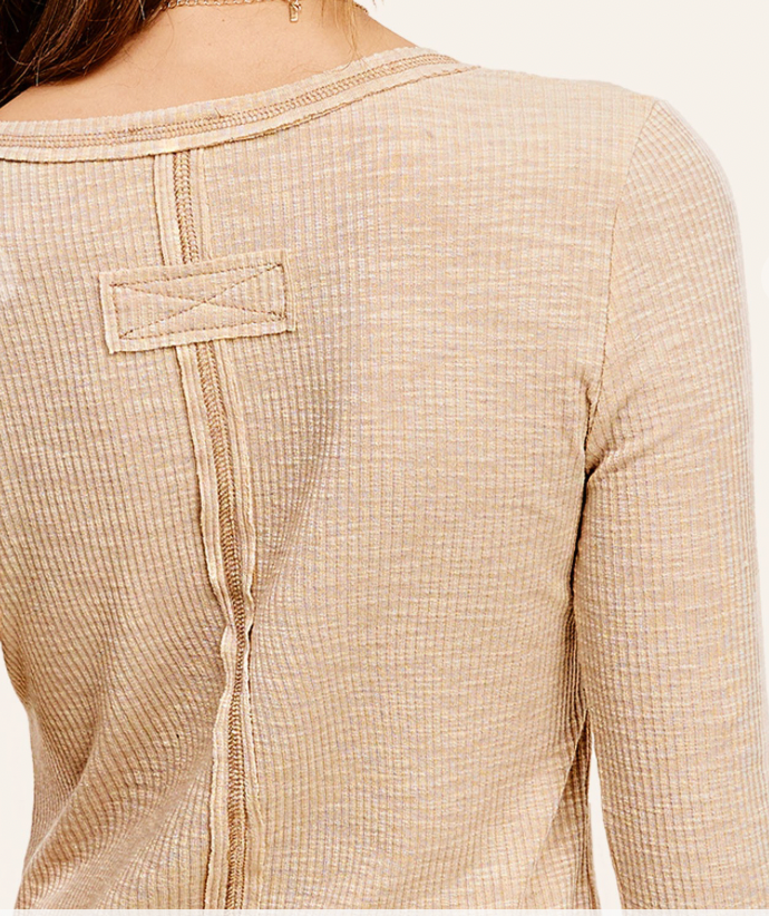 La Miel Ribbed Henley Long Sleeve Top