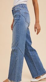 AnnieWear Stretch Decorative Seams Wide Leg Jeans