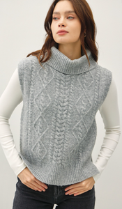 Be Cool Cable Knit Turtle Neck Sweater Vest