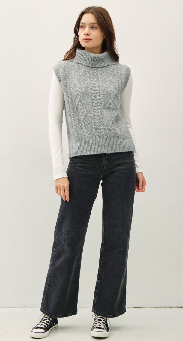 Be Cool Cable Knit Turtle Neck Sweater Vest