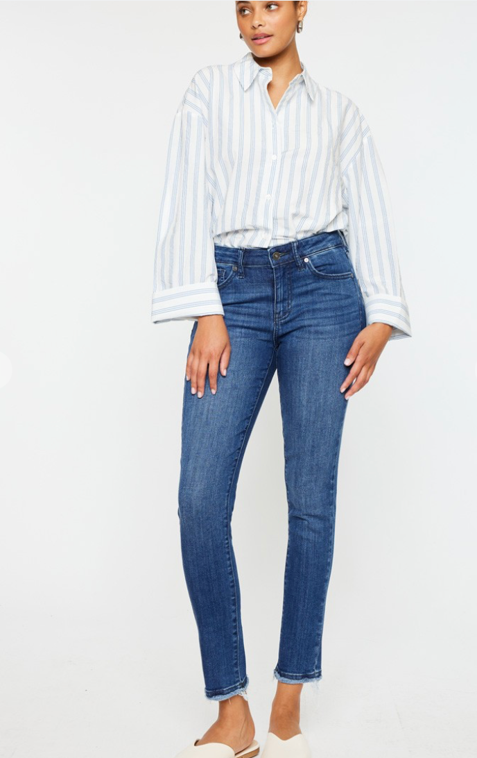 Kan Can Women's Mid Rise Ankle Skinny Jeans - Stretch Denim, Zipper Closure, Hand Wash