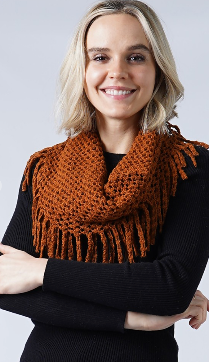 Hana Two Tone Tube Scarf with Fringe