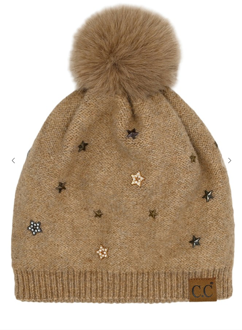 C.C Star Stud Pom Beanie