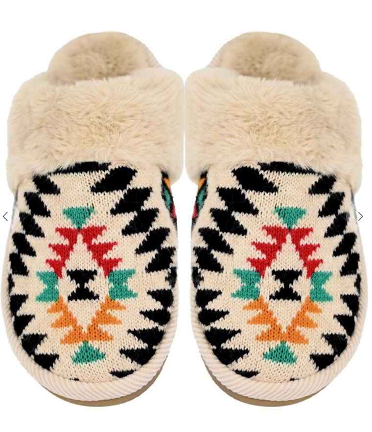 C.C Aztec Pattern Cuff Winter Slippers