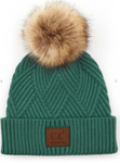 C.C Heather Beanie Pom Hat with Suede Patch