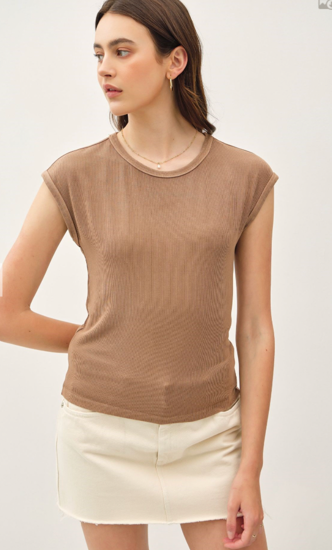 Be Cool Ribbed Cap Sleeve T-Shirt