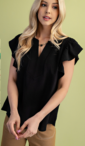 Gigio Flutter Sleeve V-Neck Blouse