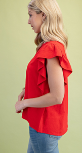 Gigio Flutter Sleeve V-Neck Blouse