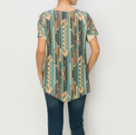 Origami Short Sleeve Top with Prints