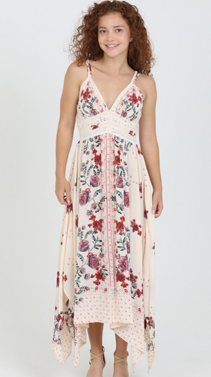Angie V Neck Hanky Hem Midi Dress