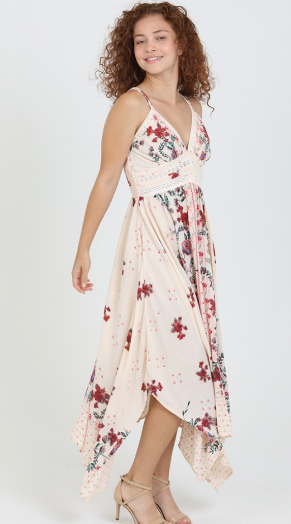 Angie V Neck Hanky Hem Midi Dress