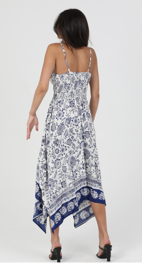 Angie V Neck Twist Front Hanky Hem Dress