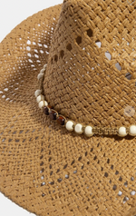 Mixed Beaded Strap Western Fedora Straw Hat