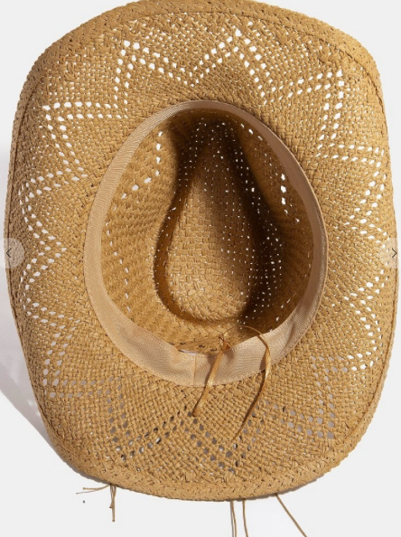 Mixed Beaded Strap Western Fedora Straw Hat