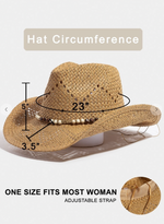 Mixed Beaded Strap Western Fedora Straw Hat