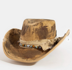Vintage Boho Feather And Beaded Strap Western Cowboy Hat