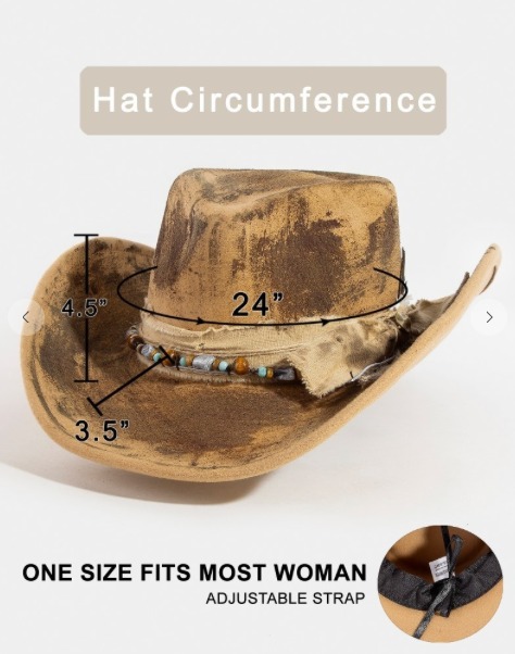Vintage Boho Feather And Beaded Strap Western Cowboy Hat