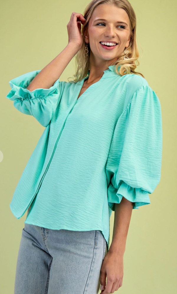 GiGiO 3/4 Length Gathered Balloon Sleeve Blouse