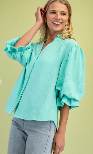 GiGiO 3/4 Length Gathered Balloon Sleeve Blouse