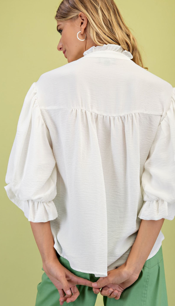 GiGiO 3/4 Length Gathered Balloon Sleeve Blouse