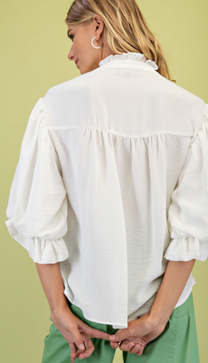 GiGiO 3/4 Length Gathered Balloon Sleeve Blouse